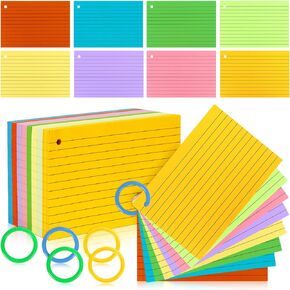 320 Sheets Flash Cards 4 x 6 Colorful Index Card with Ring, Thick Paper Cardstock Lined Note Cards Study Cards for School Learning and Office Use, 8 Colors