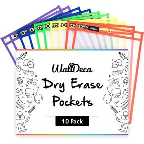 أكمام جيب قابلة للمسح الجاف من WallDeca بألوان متنوعة، 8.5 بوصة × 11 بوصة، حزمة حامل ورق بلاستيكي، أكمام قابلة للمسح الجاف قابلة لإعادة الاستخدام، مجلدات جيب ورقية من البلاستيك، 5 ألوان (25 حزمة)