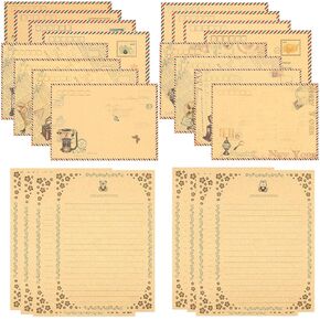 48 PCS Vintage Style Stationery Paper and Envelopes Set, 32 PCS Lined Stationary Writing Paper with 16 PCS Envelopes, Old Looking Paper Antique Paper for Writing Letters Party Invitations