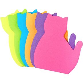 Cute Cat Sticky Notes, 6Pack 6 Bright Color Kawaii Sticky Notes for Cats Lover (6 Colors Shape 1)