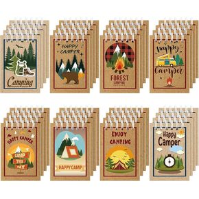 Eaasty 32 Pack Camp Adventure Theme Notepads Mini Spiral Notebook Tiny Notebook Camping Journal Pocket Notebook for Kids Camping Party Favors Writing Drawing Note Taking, 2.4 x 3.5 Inch (Rustic)