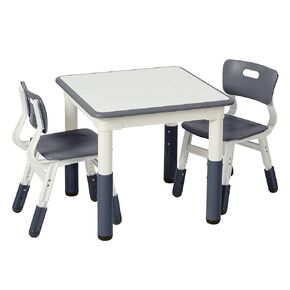 ECR4Kids Dry-Erase Square Activity Table with 2 Chairs, Adjustable, Kids Furniture, Grey, 3-Piece