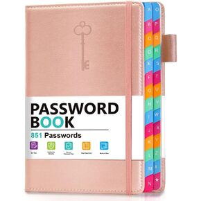 Password Keeper Book with Colorful Alphabetical Tabs, Hardcover Password Log-book for Internet Password and Website Address, 5.8"×8.4" Password Notebook for Home Office (Black)