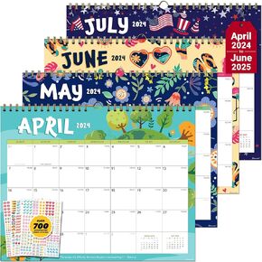 Decorably 18 Months Colorful 2025 Calendar Wall Hanging Large January 2025 to June 2026, 14.5x11.5in Spring-Bound Wall Calendar 2025-2026 Monthly