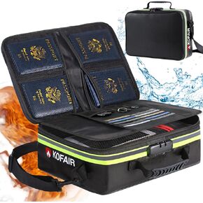 Fireproof Document Bag (16 x 11 x 5 inch) with Lock & Reflective Strip, Fireproof Document Lock Box with Shoulder Strap, Multi-Layer Important Document Safe Storage, Fire Safe File Organizer