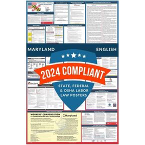 Labor Law Posters 2024 - Maryland Labor Law Poster State, Federal, OSHA Compliant, Accurate & Up to Date, Includes June Updates, Laminated Labor Law Poster 2024 Maryland, 25"w x 39"h (Bundle) in Kuwait