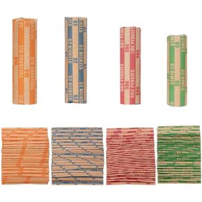 Coin Wrappers Assorted 110 PCS Flat Coin Rolls Wrappers for All Coins Including 30 Quarter Wrappers, 30 Penny Wrappers, 25 Dime Wrappers, 25 Nickle Wrappers.