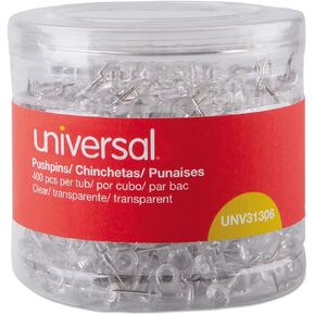 Universal 31306 Clear Push Pins, Plastic, 3/8-Inch , 400/Pack