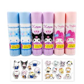 21Gram 6Count Kitty Friends Character Big Size Glue Stick with Cute Sticker Korean-Made Glue Stick, KBH-6