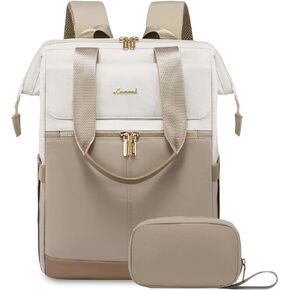 LOVEVOOK Laptop Backpack for Women, 15.6 Inch Work Laptop Bag with USB Port, Fashion Teacher Nurse Backpack Purse, Waterproof Travel Computer Backpack with Organizer Bag, 2PCS, Beige-Khaki
