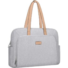 MOSISO Laptop Tote Bag Compatible with MacBook Air 15 inch M2 A2941 2023/Pro 16 inch M3 M2 M1,15-15.6 inch Notebook, Polyester Trapezoid Travel Office Work Briefcase with Front Pocket&PU Handle, Gray