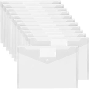 12 حزمة من مظاريف حفظ الملفات البلاستيكية من البوليستر، مظاريف ملفات شفافة بحجم A4 مع ملصق وزر لصق للجيب لتنظيم مكتب العمل المنزلي والمدرسة، 12 لونًا متنوعًا in Kuwait