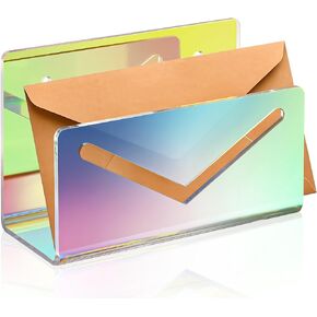 NiHome Iridescent Acrylic Mail Sorter for Documents, Menus, Brochures, Letters, Bills, Stationery - Modern Sleek Multifunctional Home & Office Desk Organizer, Space-Saving Easy Access Envelope Holder