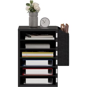 Office Mail Sorter, Wooden Paper Organizer With Storage Bag, 10 Tier Adjustable Classroom Mailbox, Removable Classroom Organization, Teacher Desk Organization for Office, Study, Black