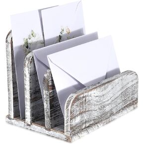 Wooden Mail Holder 3 Slots Mail Organizer for Desk Wood File Paper Letter Sorter for Letter Envelope Filing Cell Phone Document Storage, Organizer Tray for Office and Home (White)