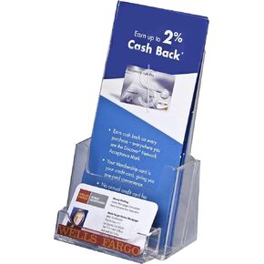 حامل كتيبات أكريليك ثلاثي الطي مع جيب لبطاقة العمل - عرض بطاقة الرف - حامل كتيب - LHF-P100 (عبوة واحدة)
