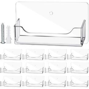 Wesiti 4 Pcs Wall Mount Business Card Holder Clear Acrylic Desk Business Card Holder Display Plastic Stand Door Desktop Organizer for Office Home, Wall Mount or Place on Table