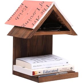 رف كتب خشبي عائم بجانب السرير، حامل كتب خشبي على سطح المكتب، رف مكتبة صغير للنظارات، كتاب منظمة لمحبي الكتب على الطاولة الجانبية لمحبي الكتب (أبيض)