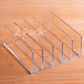 Desk Acrylic Organizer 2 Pack, 5 Compartments Mail Organizer Countertop, Clear Bill Money Organizer for Cash Envelope, Mail Holder Sorter, Acrylic Cell Phone Divider Holder for Charging
