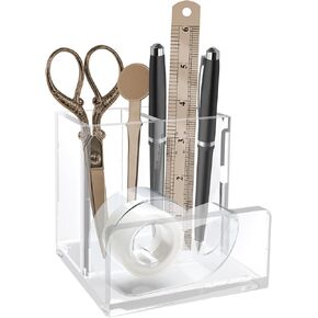 Pen Organizer for Desk-A Modern Desk Accessory w/a Removable Divider is Great as a Pen & Makeup Brush Holder-This Chic Acrylic Storage Stand Makes a Great Gift for Home/Work Space
