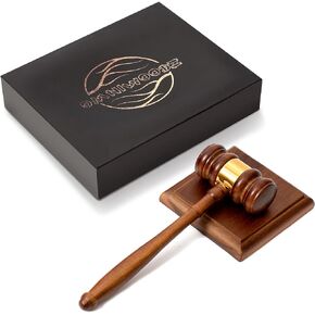 Premium Wooden Gavel and Block Set with Gold Band - Perfect for Student, Lawyer, Auction, Court, and Judge Meetings - Large Acacia Wood Gavel with Rectangular/Square Block