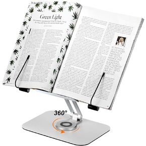 uxcell Book Stand for Reading, Adjustable Book Holder with 360° Swivel Base, Desktop Cookbooks Stand with Flexible Paper Page Clip for Books Laptop