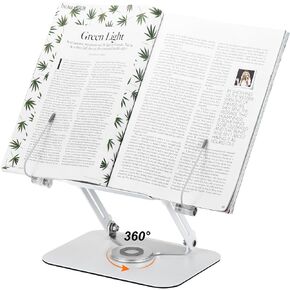 uxcell Acrylic Book Stand for Reading, Adjustable Book Holder with 360° Swivel Base, Desktop Cookbooks Stand with Flexible Paper Page Clip for Books Laptop