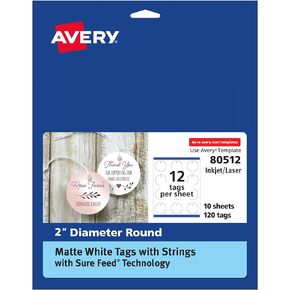 Avery Blank Printable Tags with Sure Feed, 2" x 3.5", White, 96 Customizable Tags with String, Great for Branding, Gift Tags, Price Tags, and More (22802)