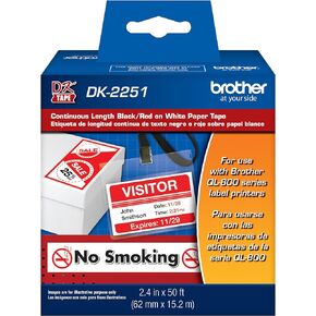 Brother Genuine DK-2251 Continuous Length Replacement Labels, Black/Red Label on White Paper Tape, Engineered with Excellence, 2.4" x 50 feet, 1 Roll per Box