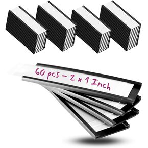 Availey 60 Pack Magnetic 'C' Channel Label Holders for Metal Racks and Shelves with Protective Films and Replacement Strips 3" x 1"