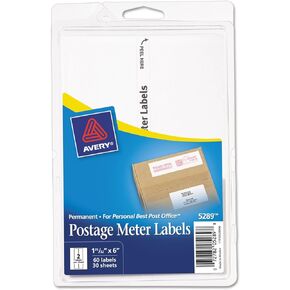 Avery 05289 Postage Meter Labels for Personal Post Office E700, 1 25/32 x 6, White, 60/Pack