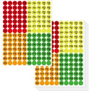 Dreecy 3500 Pcs Yard Sale Stickers Garage Sale Price Stickers Flea Market Pre-Priced Price Tag Labels Stickers in Bright Neon Colors,Yellow Red Green Orange, 3/4" in Diameter