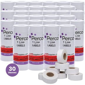 ملصقات Perco 1 Line البيضاء - غلاف واحد، 8000 ملصق سعر وتاريخ فارغ لبنادق التاريخ والسعر 1 Line من Perco