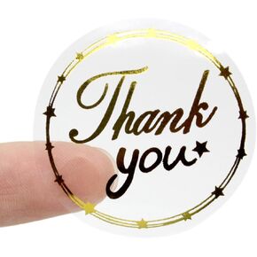 Thank You Stickers Roll 500 PCS Bokinyoung Round Transparent Gold Glitter Foil Seal Stickers 1.5 Inch Thank You Labels for Business