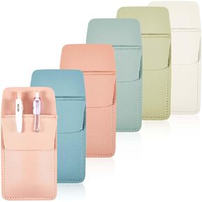 Jetec 6 Pcs Pocket Protector for Men Women Faux Leather Pen Holder Pouch Multipurpose Pocket Saver Pencil Holder for Shirts, Pants, Lab Coats, Nurses Day Gift Hospital Office, 6 Colors