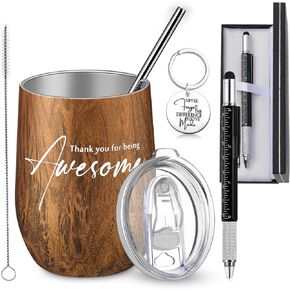 Teling Thank You Gift for Men Employee Appreciation Tumbler Gift 12oz Stainless Steel Tumbler Multifunctional Metal Ballpoint Pen with Box Inspirational Keychain for Teacher Coworker Staff(Black)