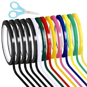 14 Rolls 1/4 Pinstripe Whiteboard Tape Dry Erase Tape Line Gridding Marking Tape Self-Adhesive Vinyl Mara Tape with a Scissor, 166 Feet Per Roll (Multicolored)