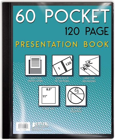 Better Office Products 60 Pocket Bound Black Presentation Book, with Clear View Front Cover, 120 Sheet Protector Pages, 8.5" x 11" Sheets, Art Portfolio, Durable Poly Covers, Letter Size (2 Pack) in Saudi Arabia