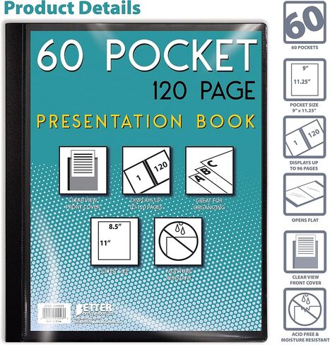 Better Office Products 60 Pocket Bound Black Presentation Book, with Clear View Front Cover, 120 Sheet Protector Pages, 8.5" x 11" Sheets, Art Portfolio, Durable Poly Covers, Letter Size (2 Pack) in Saudi Arabia