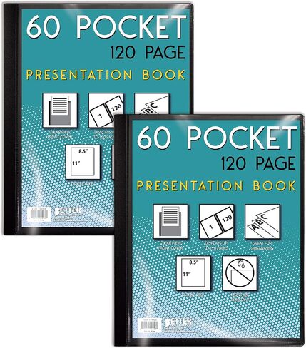 Better Office Products 60 Pocket Bound Black Presentation Book, with Clear View Front Cover, 120 Sheet Protector Pages, 8.5" x 11" Sheets, Art Portfolio, Durable Poly Covers, Letter Size (2 Pack) in Saudi Arabia