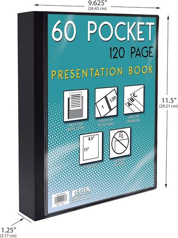 Better Office Products 60 Pocket Bound Black Presentation Book, with Clear View Front Cover, 120 Sheet Protector Pages, 8.5" x 11" Sheets, Art Portfolio, Durable Poly Covers, Letter Size (2 Pack) in Saudi Arabia
