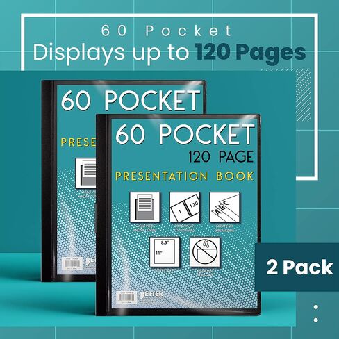 Better Office Products 60 Pocket Bound Black Presentation Book, with Clear View Front Cover, 120 Sheet Protector Pages, 8.5" x 11" Sheets, Art Portfolio, Durable Poly Covers, Letter Size (2 Pack) in Saudi Arabia