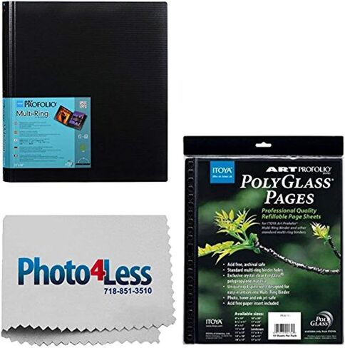 غلاف Itoya Art Portfolio متعدد الحلقات قابل لإعادة الملء (11 × 14 بوصة) + صفحات إعادة تعبئة من البولي جلاس من Itoya Art Portfolio (مجموعة من 10) الحجم: 11 بوصة × 14 بوصة + قطعة قماش لتنظيف الكاميرا والعدسات Photo4Less - حزمة العرض التقديمي in Kuwait