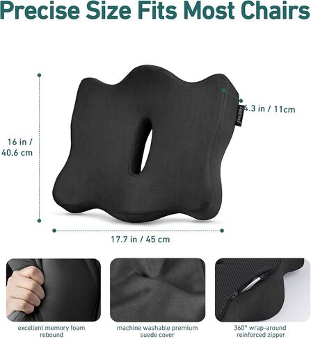 Seat Cushions for Long Sitting Office Chairs - Pressure Relief Seat Cushion, Sciatica & Back Support, Memory Foam Office Chair Cushion with a Storage Bag (Light Grey) in Saudi Arabia