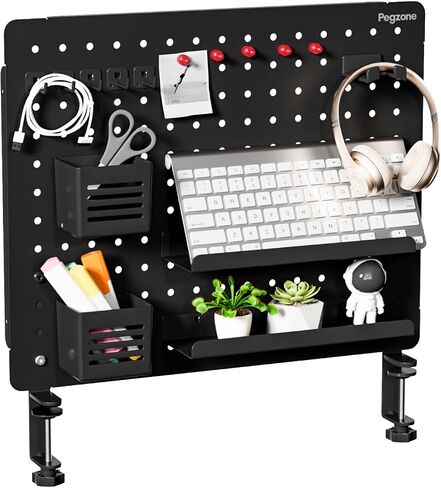 Clamp-on Desk Pegboard, Desk Organizer for Office Gaming Home, Magnetic Metal Peg Board with 15 Accessories, Privacy Panel for Office, 20.4" x 16.5", Large, Black in Kuwait