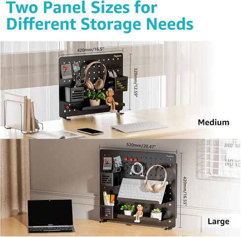 Clamp-on Desk Pegboard, Desk Organizer for Office Gaming Home, Magnetic Metal Peg Board with 15 Accessories, Privacy Panel for Office, 20.4" x 16.5", Large, Black in Kuwait