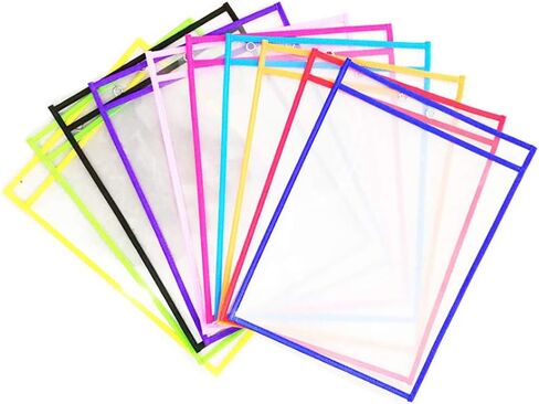 Set of 10 Dry Erase Pocket, Oversize 10" x 14" Multicolored Dry Erase Sleeves, Reusable and Clear Sheet Protectors, Ideal to use at School or at Work, Style A in Saudi Arabia