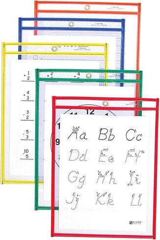 Set of 10 Dry Erase Pocket, Oversize 10" x 14" Multicolored Dry Erase Sleeves, Reusable and Clear Sheet Protectors, Ideal to use at School or at Work, Style A in Saudi Arabia