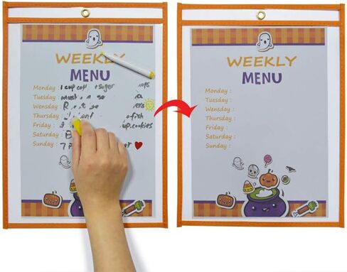 Set of 10 Dry Erase Pocket, Oversize 10" x 14" Multicolored Dry Erase Sleeves, Reusable and Clear Sheet Protectors, Ideal to use at School or at Work, Style A in Saudi Arabia