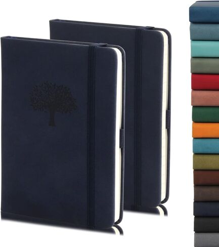 WERTIOO Small Hardcover Journal Notebook 2 Pack, A6 Ruled Leather Pocket Notebook 5.7 x 4.3 inch 140 Pages Notebook with Pen Holder 100 gsm Thick Paper Journals for Women Men in Kuwait